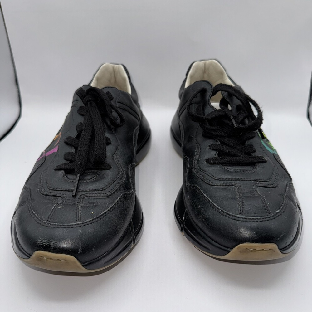 Gucci Men's 11 Black Rhyton Iridescent Rainbow Logo Apollo Nero Sneaker Shoes - Picture 4 of 13